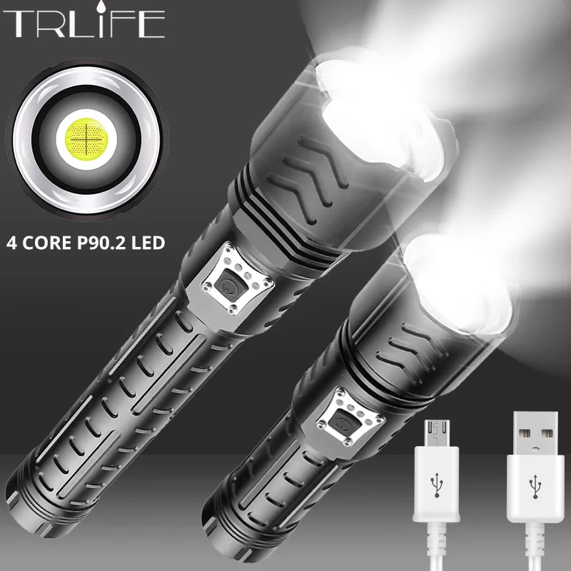

XHP90.2 Powerful LED Flashlight USB Rechargeable 8000lums ZOOM Lantern Tactical Light Camping Hunting Light power by 26650/18650