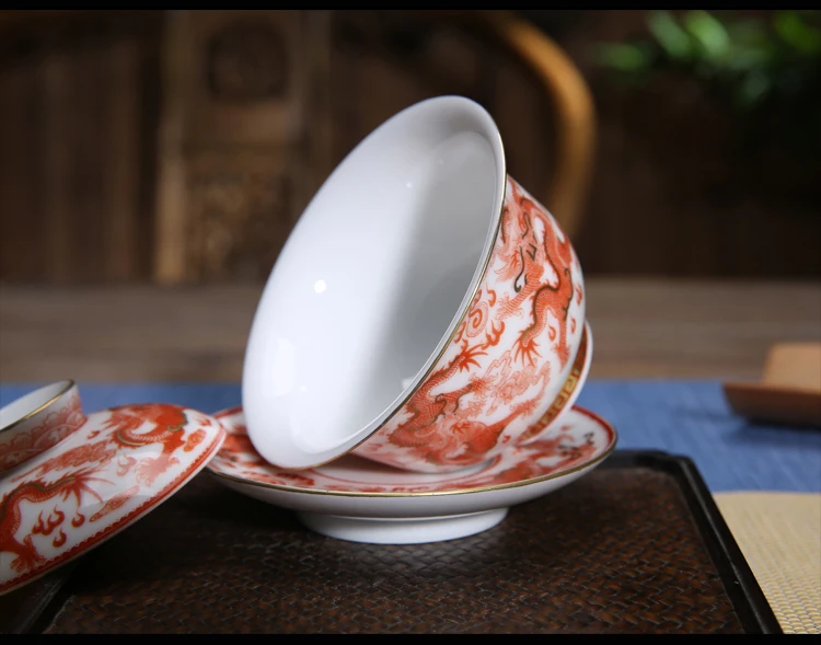 160 мл Цзиндэчжэнь Gaiwan ручная роспись Дракон узор фарфоровая чашка мастер чайная чаша чайный набор кунг-фу украшение коллекция подарки