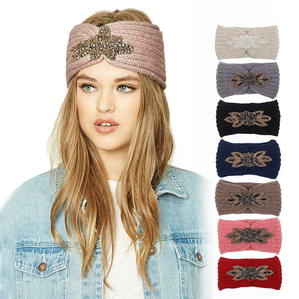 Women Crochet Knitting Headband Cotton Bandeau Winter Warm Head Wrap Wide Hair Turban Handmade Hair Bands Accessories 1111