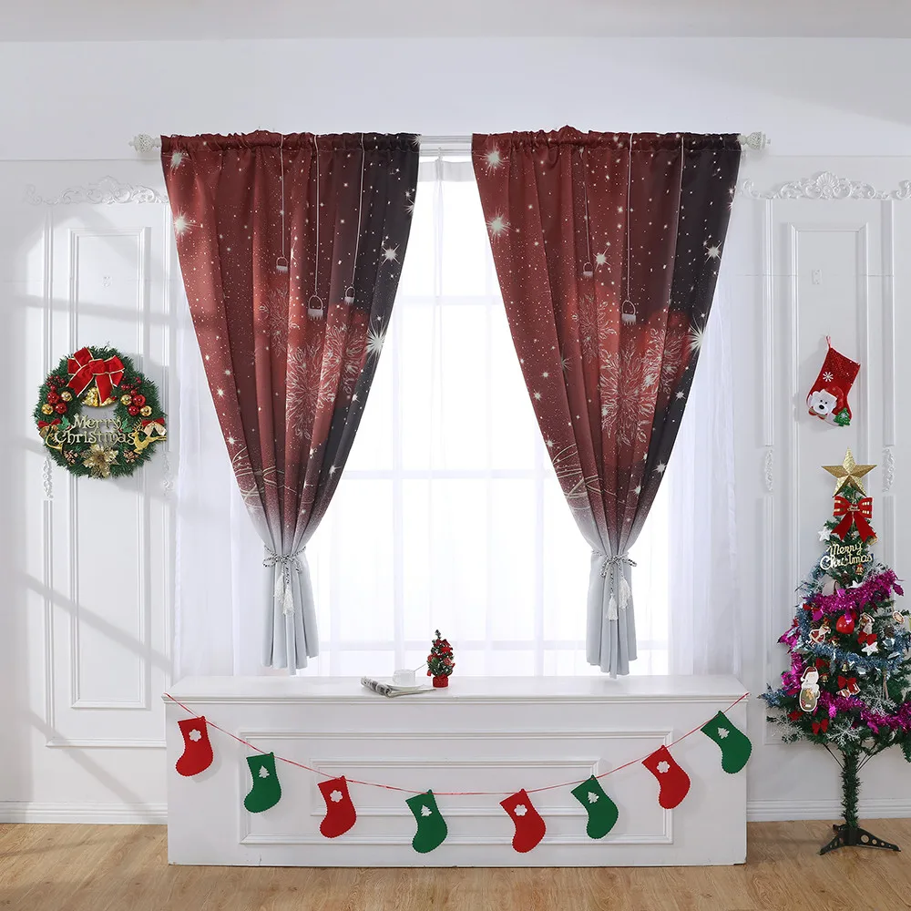 Рождественская занавеска Тюль оконная вуаль драпировка балдахин 1 панель ткань - Цвет: Multicolor