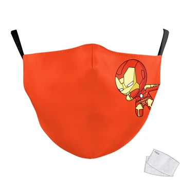 

Kid Mask Cotton Reusable Face Mouth Mask Children Iron Man Pattern Mask Washable Breathable With 2 Filters Fast Delivery