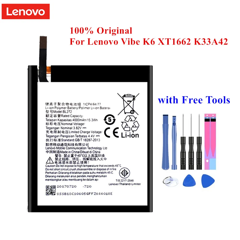 Аккумулятор BL272 для lenovo Vibe K6 power XT1662 K33A42 4000 мАч Перезаряжаемый Аккумулятор Akku+ Инструменты