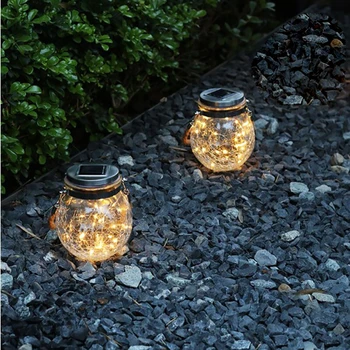

2 Pcs Atmosphere Garden Fairy Landscape Decorative Solar Powered Party Hanging Outdoor Lighting Crack Led Light Patio Glass Jar