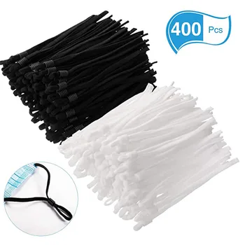 

400 Pcs Mask Sewing Elastic Band Cord With Adjustable Buckle Stretchy Mask Earloop Lanyard Earmuff Rope Diy Making Supplies