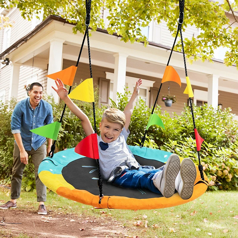 

40 Inch Height Adjustable Indoor Outdoor Flying Saucer Tree Swing Hanging Strap Premium 600D Oxford Soft PP Cloth Patio Swings