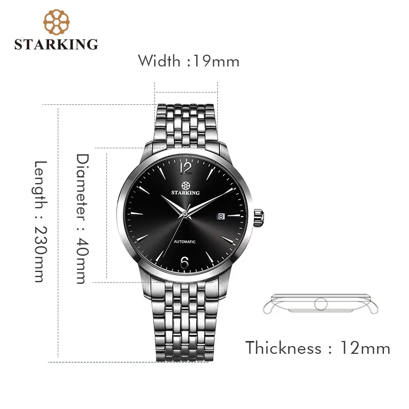 Tanie STARKING męski zegarek mechaniczny sukienka moda 28800 Beats automatyczne self wiatr zegarek ze stali nierdzewnej mężczyzna Relogio 5ATM AM0194