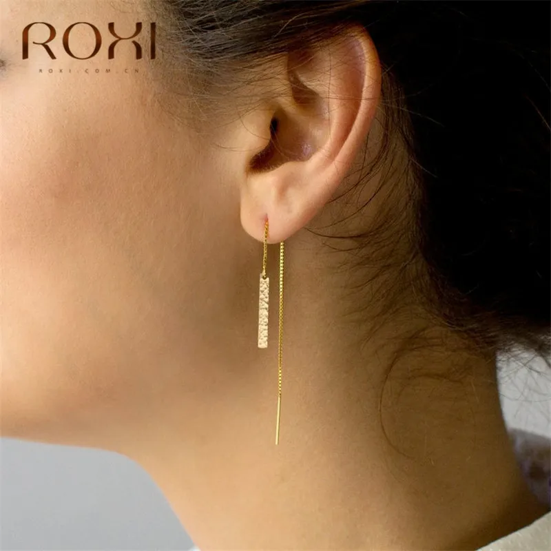 Корейские серьги ROXI с длинной кисточкой, висячие серьги для женщин, минимализм, висячие серьги-цепочки, женские серьги из стерлингового серебра 925 пробы