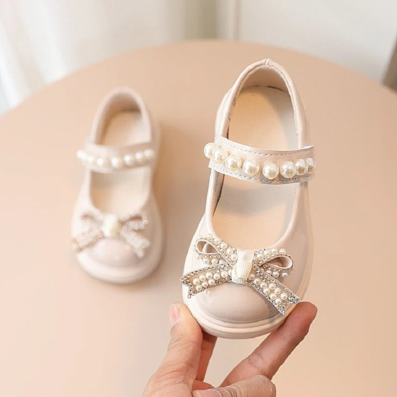 Zapatos de princesa de cuero PU lazo de perlas para niñas, zapatos de mariposa para bebés, moda para niños|Zapatos de - AliExpress