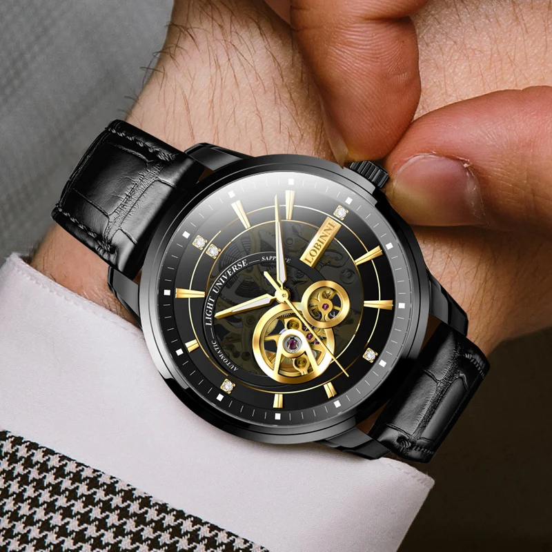 LOBINNI Чайка автоматические механические часы люксовый бренд Мужские часы кожаный сапфир Водонепроницаемые 50 м мужские наручные часы