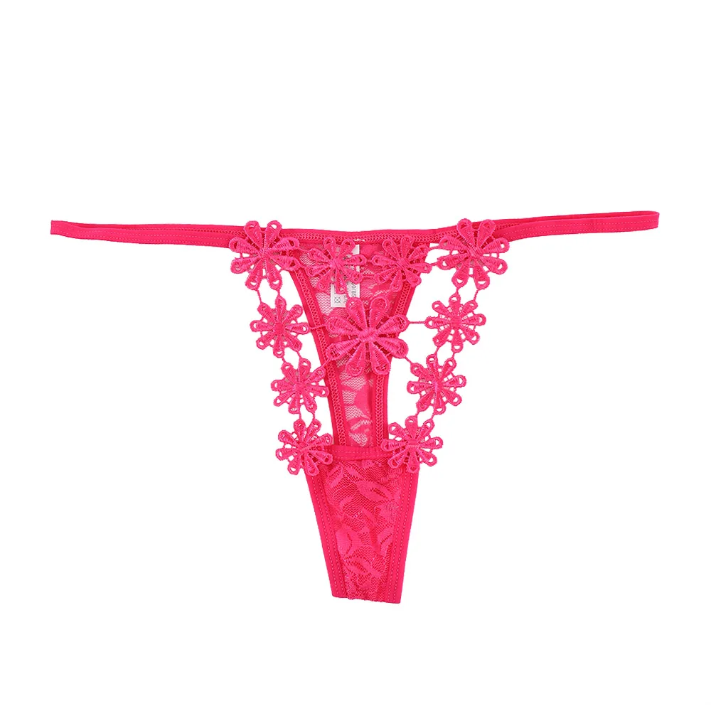 rose red Кружевные сексуальные женские трусики с низкой талией, цветочное бикини, стринги, женские стринги, эротическое белье - Цвет: rose red