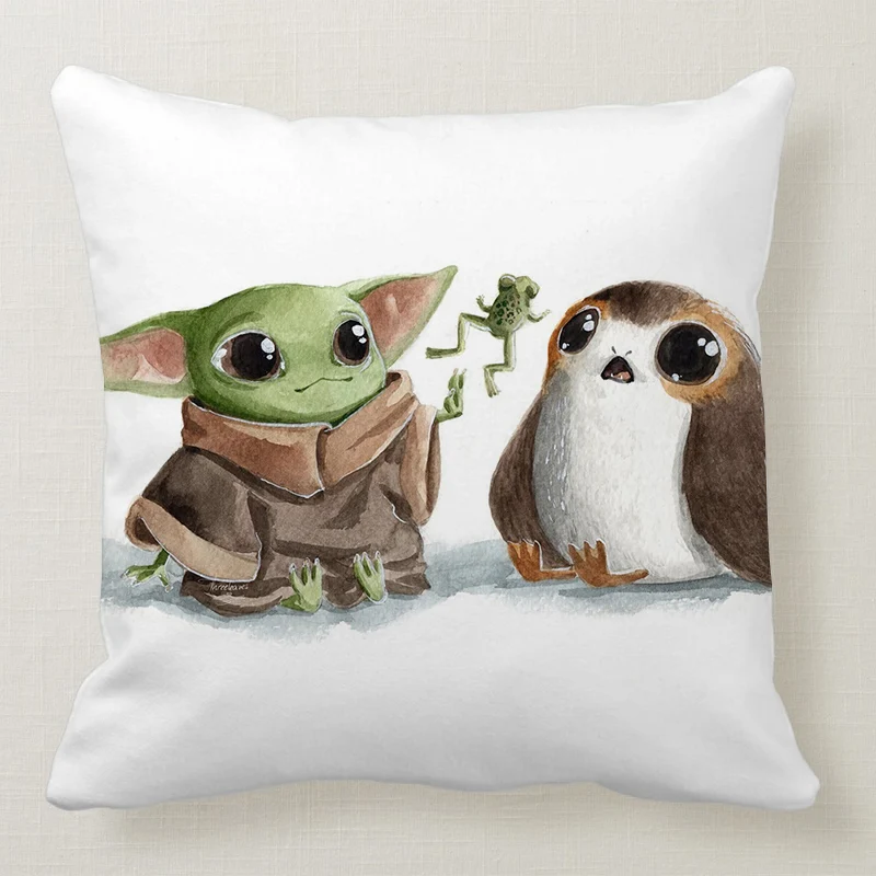 XinChen Baby Yoda Cushion Cover Pillowcase Home Bed Decoratives Pillows Case Decor Throw Pillows Cover Sofa Bed Decor 45x45cm