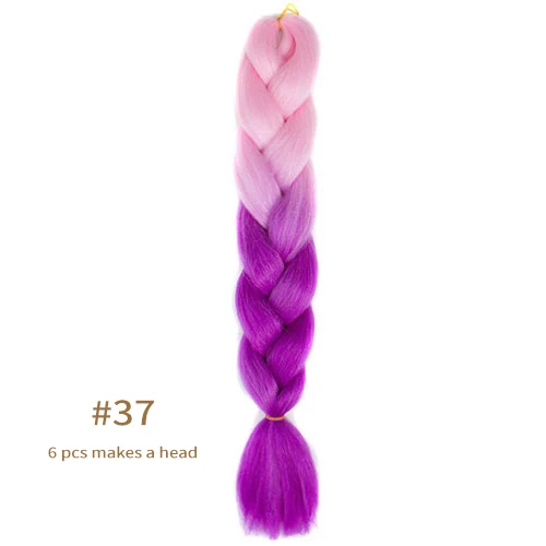 Synthetic jumb Braids Ombre Braiding Hair Extension Box Braid Hair Pink Purple Yellow Golden Colors hair 24inch kanekalons hair B37