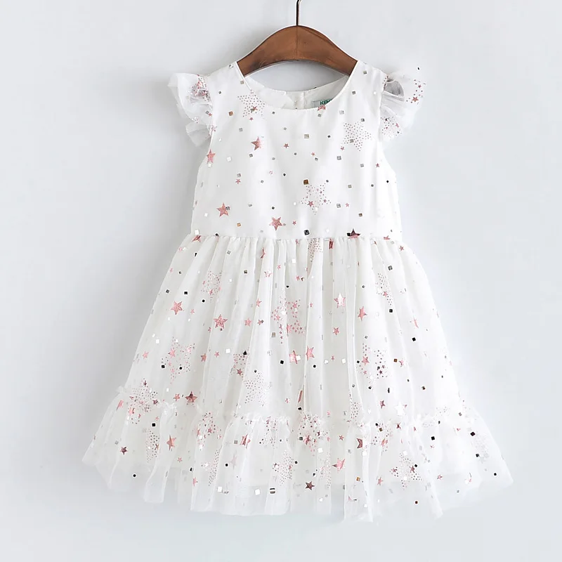 Платья для девочек с надписью «LOVE DD& MM», детская одежда, милое Сетчатое платье принцессы с оборками и рукавами-крылышками для девочек 3-8 лет
