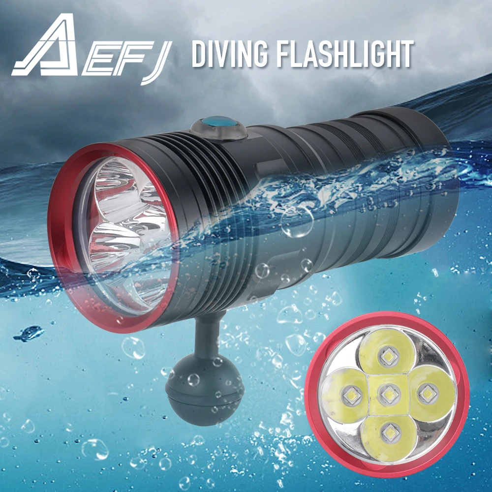 5*XM-L2 100m Underwater Most Powerful Professional Diving Led Flashlight Light Scuba Dive Torch Rechargeable Hand Lamp BY 18650