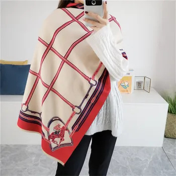 

New warm cashmere bib women's mid-length thickened air conditioning shawl retro fringed Autumn and winter Warm scarf