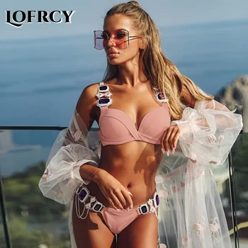 

Lofrcy Rhinestone Swimsuit Women Bikinis Crystal Diamond Bikini Set Metal Chain Swimwear female Luxury Diamond Swimming Suits