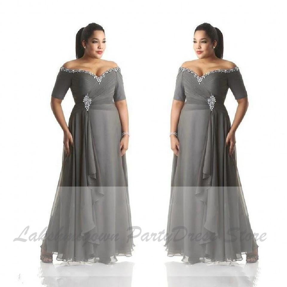 Lakshmigown серые платья для матери жениха Robe de Soiree размера плюс с открытыми плечами Длинные вечерние платья для матери невесты - Цвет: Серый
