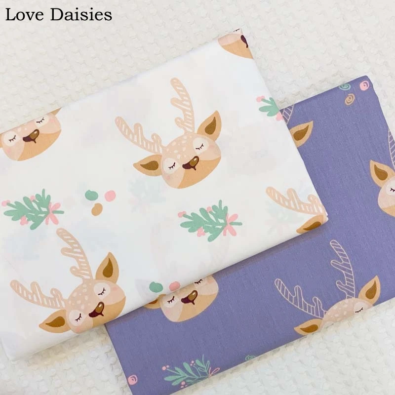 Хлопок саржа Белый Синий Фиолетовый милый Рождественский лось голова оленя ткань для детского постельного белья простыня подушка домашний декор Ручная работа ремесло