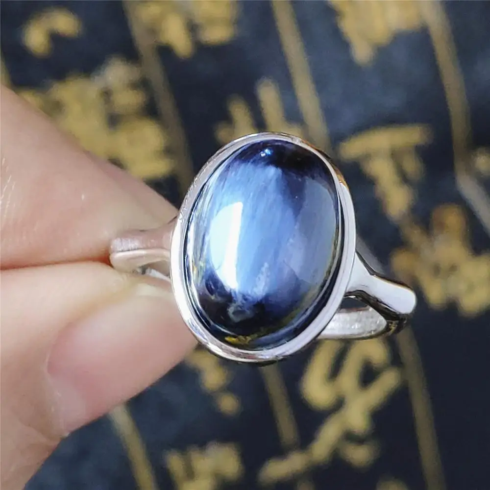 

Natural Blue Pietersite Gemstone Chatoyant Adjustable Ring Namibia 925 Sterling Silver Crystal Women Men Love 14x11mm AAAAA