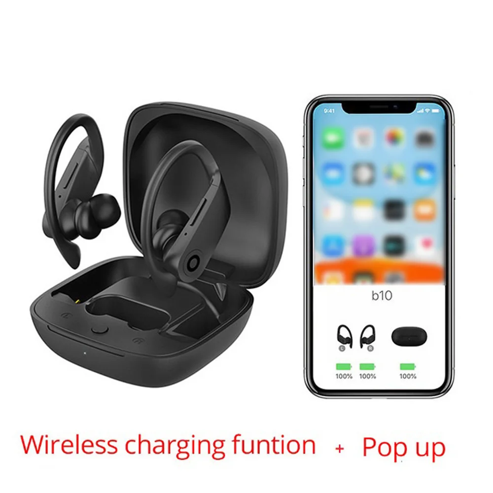 With Pop up B10 наушники TWS Bluetooth V5.0 гарнитура беспроводные стерео ушные крючки спортивные - Цвет: With Pop up