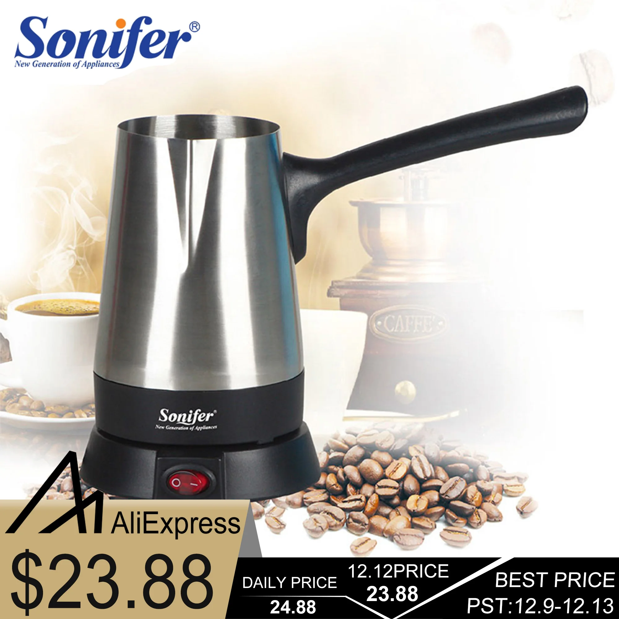Baratos Cafetera de acero inoxidable, cafetera de pavo, cafetera eléctrica de 800 W, hervidor de café de leche hervida para regalo 220V Sonifer