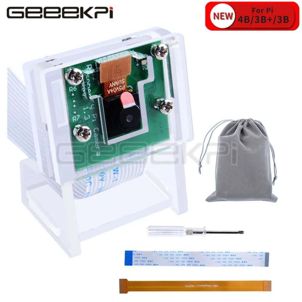 Плата модуля камеры GeeekPi Raspberry Pi 5 Мп с акриловым кронштейном держателем видеокамера для 4 Модель B / Zero (W)