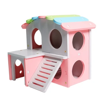

BEAU-Small Animal Cages Rabbit Hamster House Single-Double Layer Skateboard Spinning Wheel Hamster Gerbil Mouse Pet Cage House