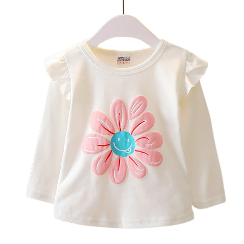 Весенне-осенние Топы для маленьких девочек; футболки с длинными рукавами; удобные рубашки с принтом; Детские топы для девочек; Повседневная Блузка для маленьких девочек - Цвет: W