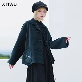 

XITAO Embroidery Jacket Fashion New Women Elegant Vintage Small Fresh Pleated Pocket Minority Loose Casual Coat Top ZY1616