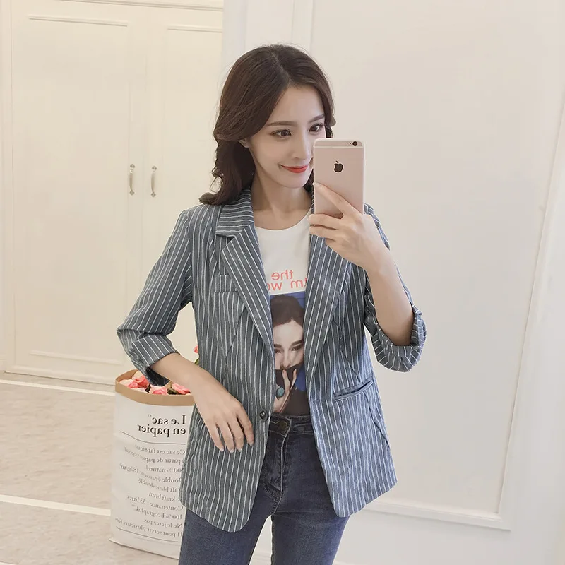 

CHIC Small Suit Women's 2019 Autumn New Style Korean-style One-Button Single Suit Short Casual Vertical Striped outside
