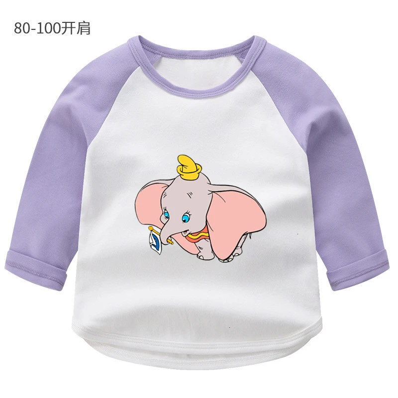 Летняя футболка с круглым вырезом и принтом «Dumbo» для мальчиков и девочек, цветная футболка с длинными рукавами Детская футболка с рисунком для малышей - Цвет: as picture