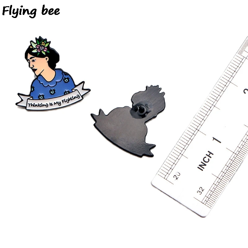 Flyingbee Virginia Woolf Pins Thinking is my Fighting pin Женская модная брошь для одежды эмалированные булавки шапка значки ювелирные изделия X0454