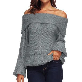 

Women Sweater Solid Color Off Shoulder Knitting Long Sleeve Loose Sueter Mujer Invierno Sweater Women Pull Femme Pullover Jumper