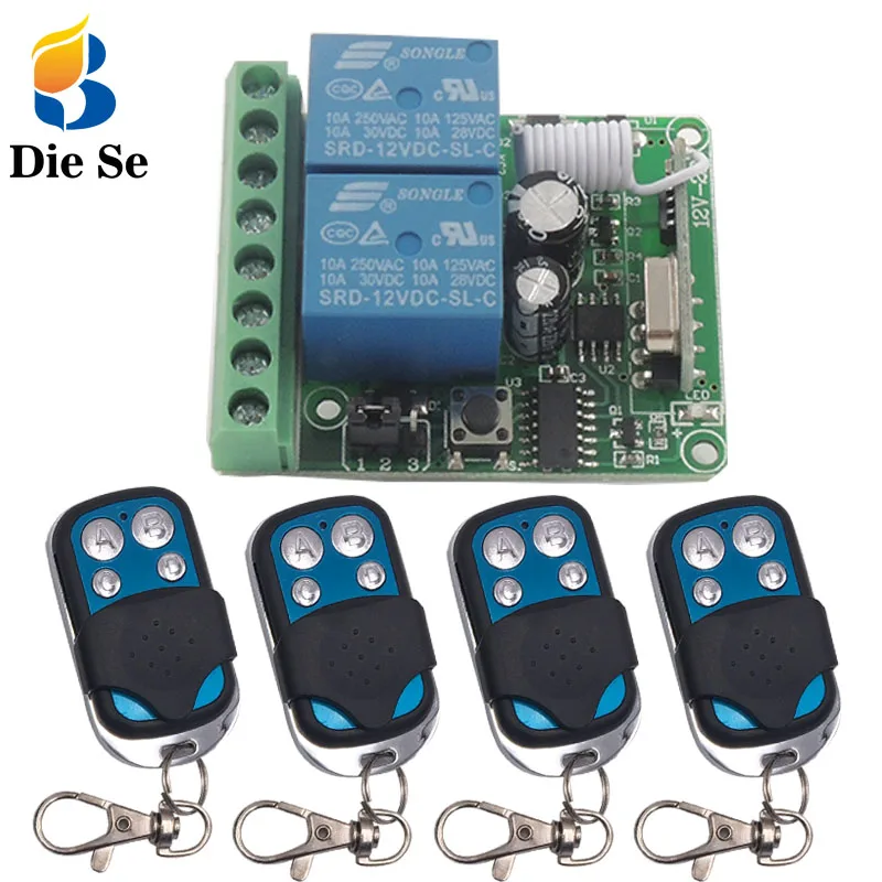 

433 MHz Wireless Remote Control Switch DC 12V 10A 2CH rf Relay Receiver and Transmitter for remote switch garage motor control