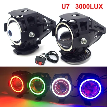 

125W U7 Motorcycle Angel Eyes Headlight spotlights LED moto lamp Fog Light Spot light for cafe racer ktm cg125 BMW bws 125
