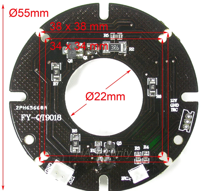 Pure Infrared 18x IR LED board for CCTV cameras night vision (outer diameter 55mm / inner 22mm ) for M12 or M16 mount Lens