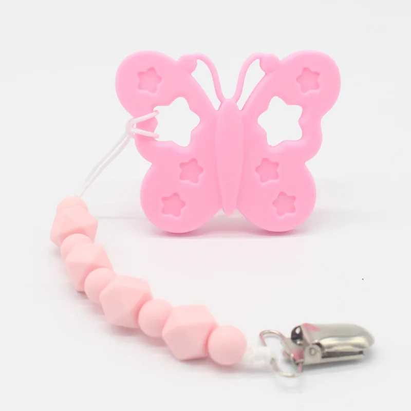New Style Baby Pacifier Clips Pacifier Chain  Safy Silicone Beads Metal Clip Infant Chewing Molar Chain Anti-off BPA Free