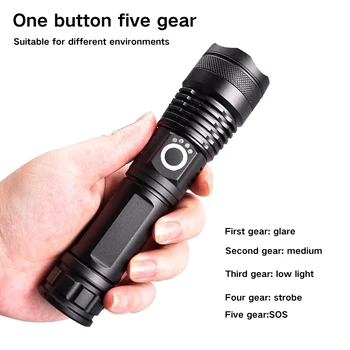 

Practical Zoomable Night Fishing Multifunction 5 Modes Outdoor Portable Aluminum Alloy Durable Camping USB Rechargeable Non Slip