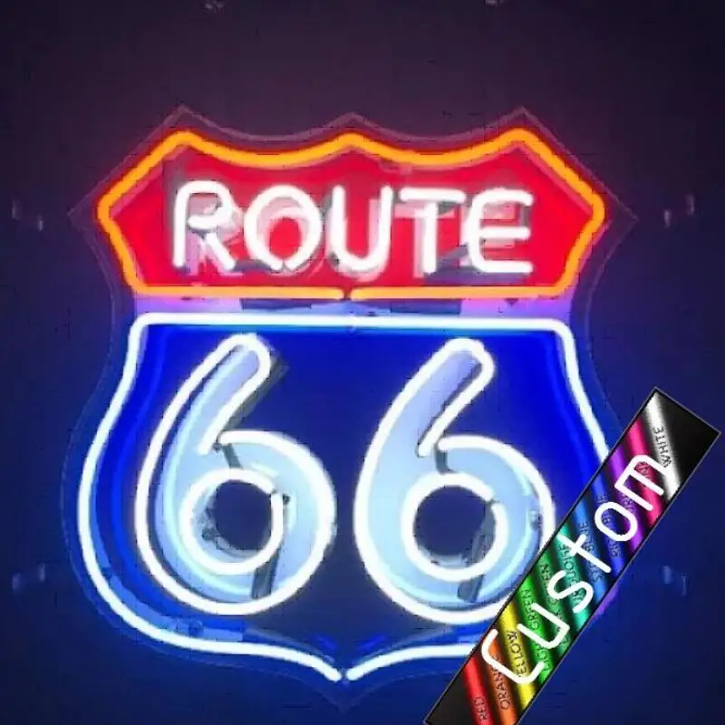Custom Route 66 Glass Neon Light Sign Beer Bar