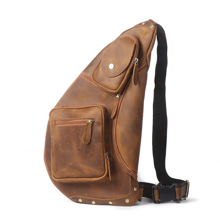 

Hot Selling Men Horse Leather Chest Pack Women's Handmade Shoulder Bag Large Capacity Leather Shoulder-bag