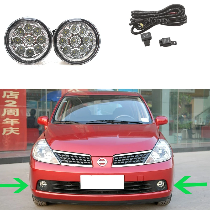LED and wires Для Nissan Tiida противотуманный светильник Latio 2005-2008 противотуманный светильник s противотуманная фара крышка рамы противотуманных фар головной светильник s головной светильник крышка рамы - Цвет: LED and wires