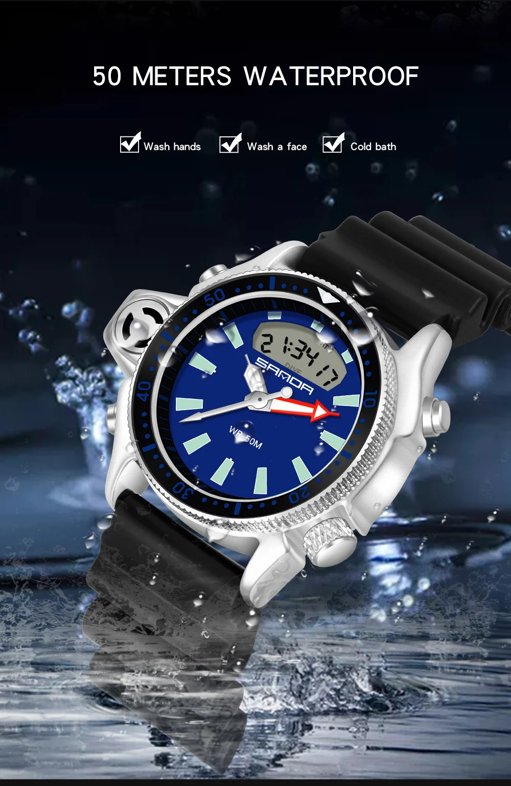 SANDA Sport Men Watches New Fashion Casual Military Quartz Watches 50M Waterproof  Shock Male Auto Wrist Watch Relogio Masculino