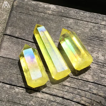 

5Pcs/Lot Yellow Color Natural Quartz Crystal Hexagon Wand Point Meditation Jewelry Quartz Stone Column Healing Point Jewelry DIY