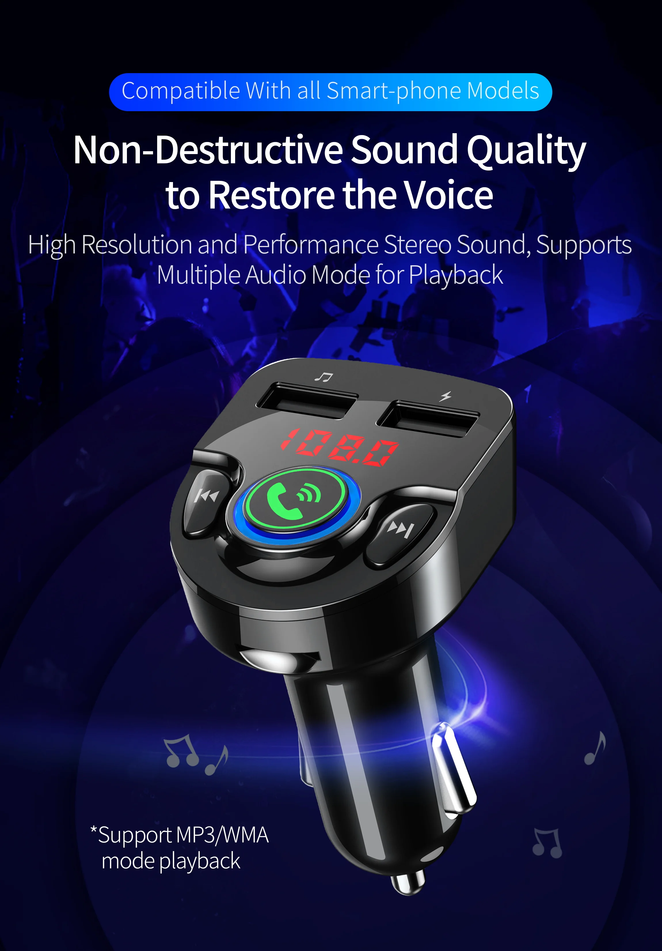 Konrisa Bluetooth 5,0 fm-передатчик модулятор 5V 2.5A Dual USB зарядное устройство Поддержка TF карта u-диск Handsfree автомобильный комплект музыкальный плеер