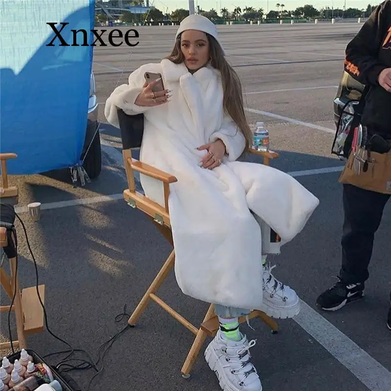 White Faux Fur Teddy Bear Coat Women Fluffy Winter Jacket Oversized Long Shaggy Cardigan Warm Trench Coats long coat warm