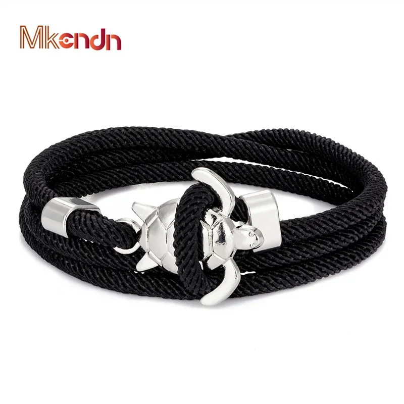 MKENDN Navy Style Turtle Multilayer Milan Rope Bracelet Charms Seablue Rope Men Women Beach Wristband Adjustable Jewelry Homme