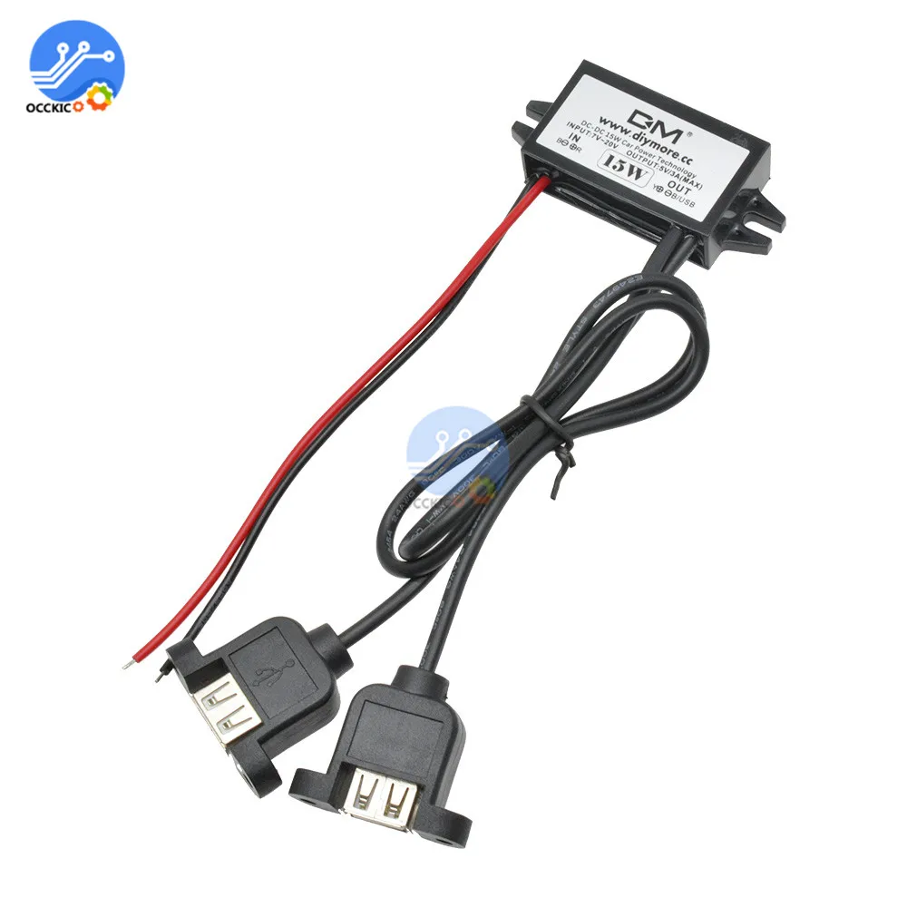 2 портный Dual USB DC от 12 В до 5 пост Max 3A автомобиля Мощность преобразователя