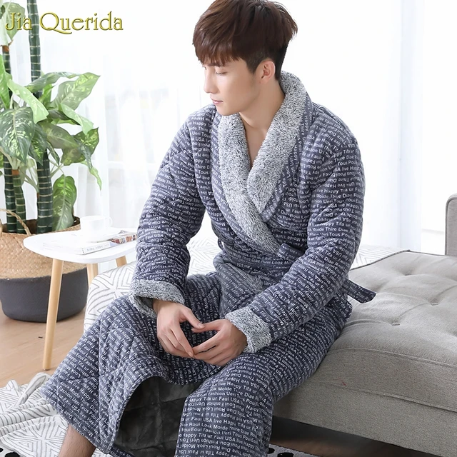 Bathrobes Men Leisure Home Clothing Winter Thick Long Robe 3 Layer