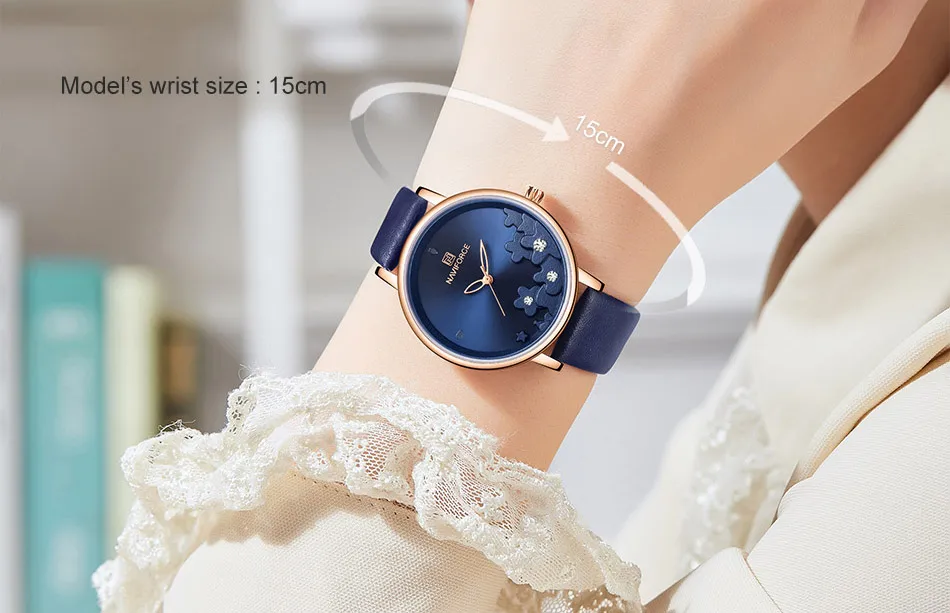 NAVIFORCE, женские часы, Лидирующий бренд, Роскошные, золотой, красный цветок, женские наручные часы, браслет из натуральной кожи, водонепроницаемые женские часы 5012