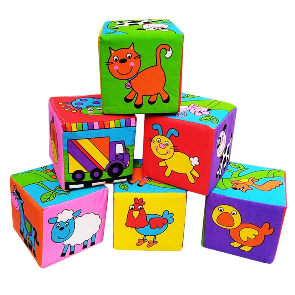 

6pcs/Set Baby Soft Rattle Blocks Infant Early Education Toys, Cloth Foam Grab and Stack Building Blocks Toy with Sound